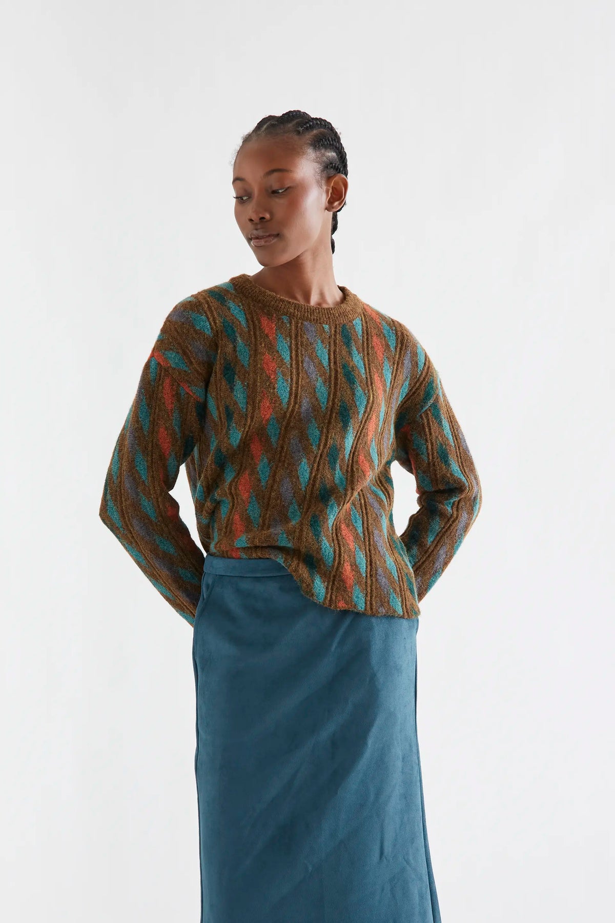 Multicolor geometric print sweater