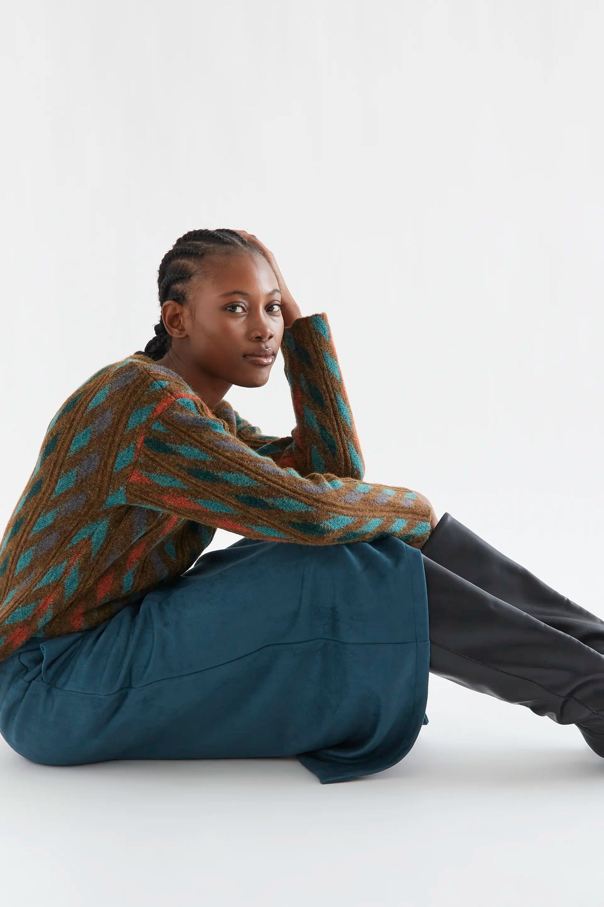 Multicolor geometric print sweater