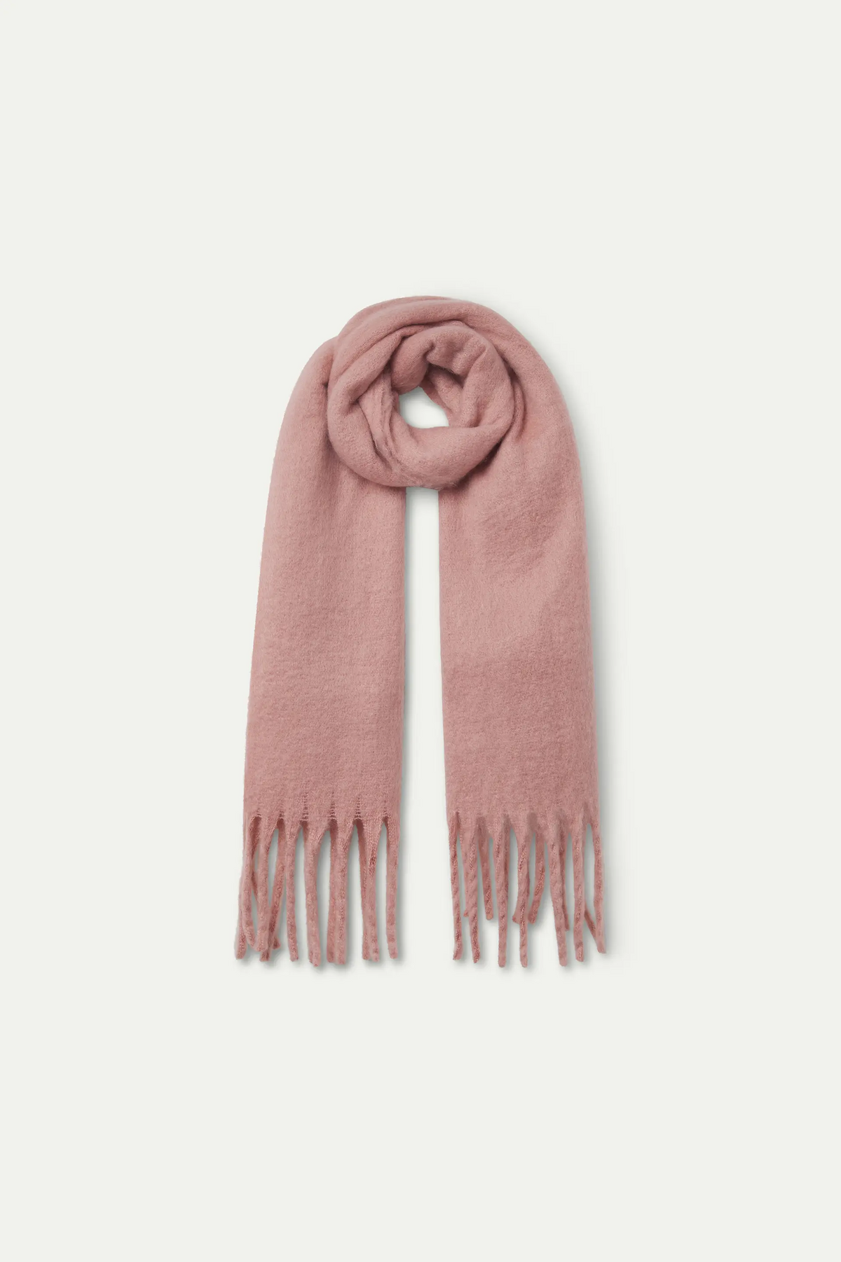 Bufanda punto con flecos rosa claro