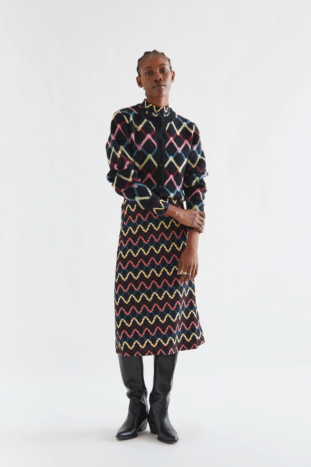 Falda midi con estampado Skein