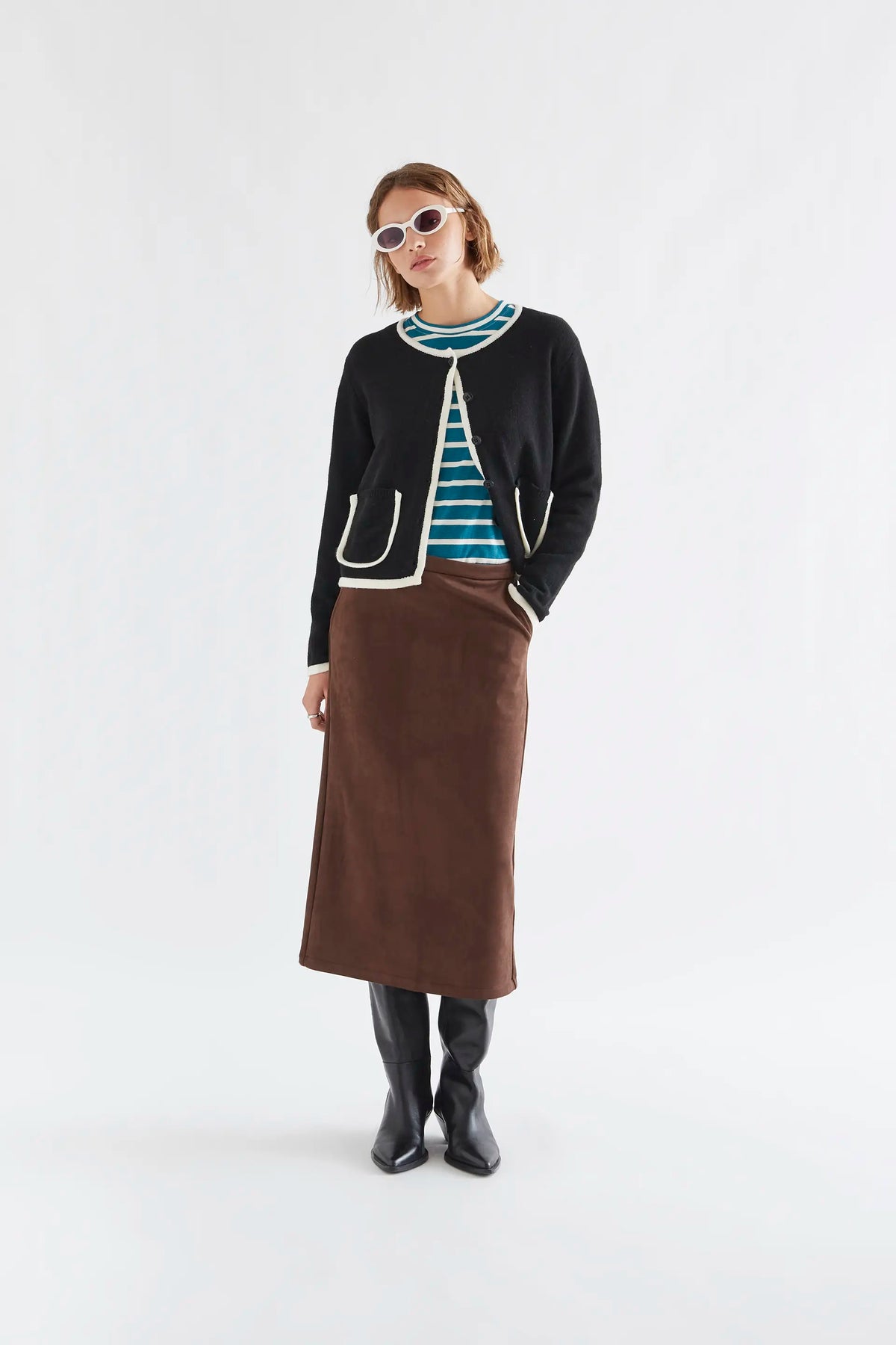 Falda midi ante marrón