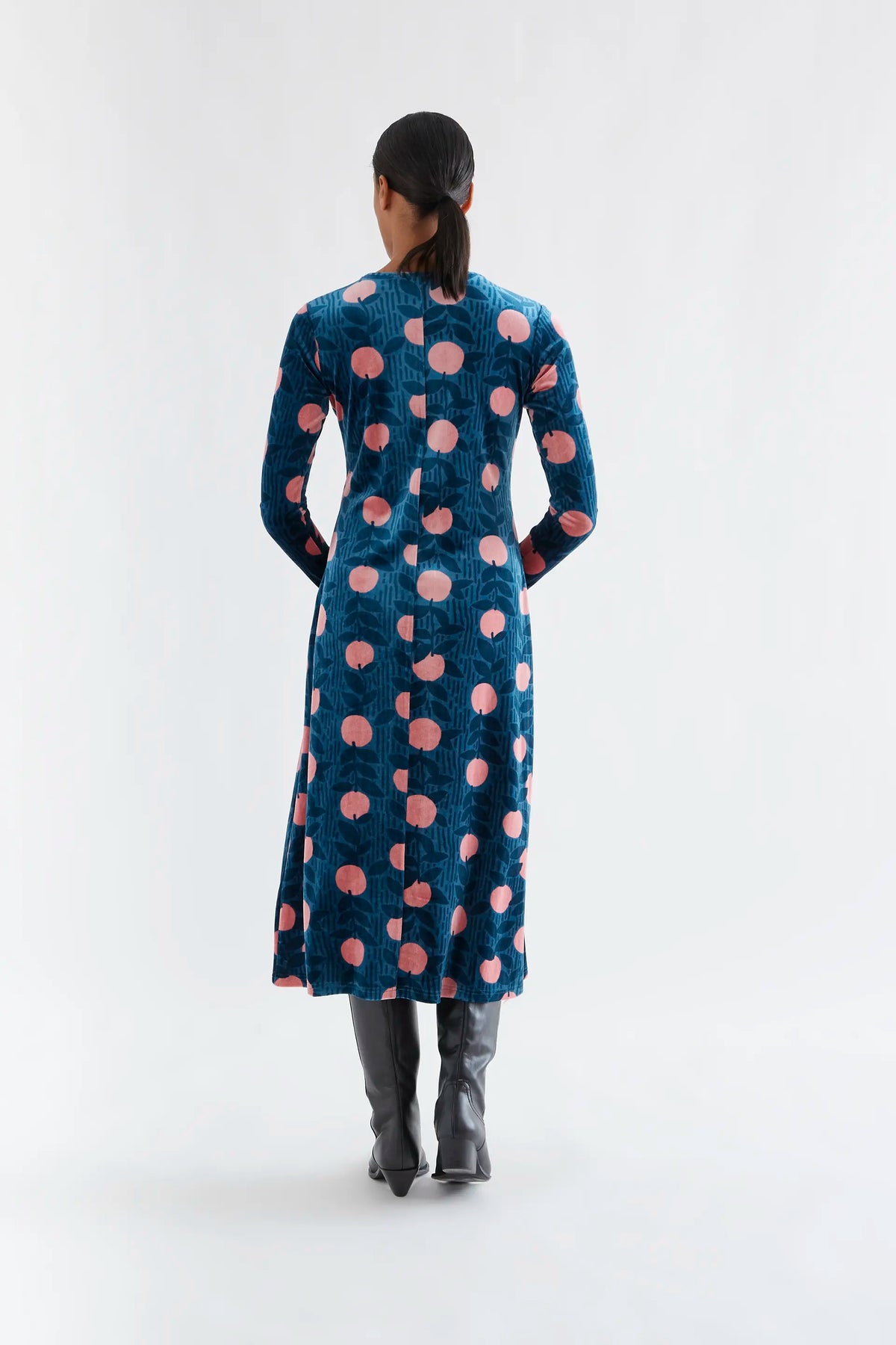 Vestido midi de terciopelo con estampado Lychee