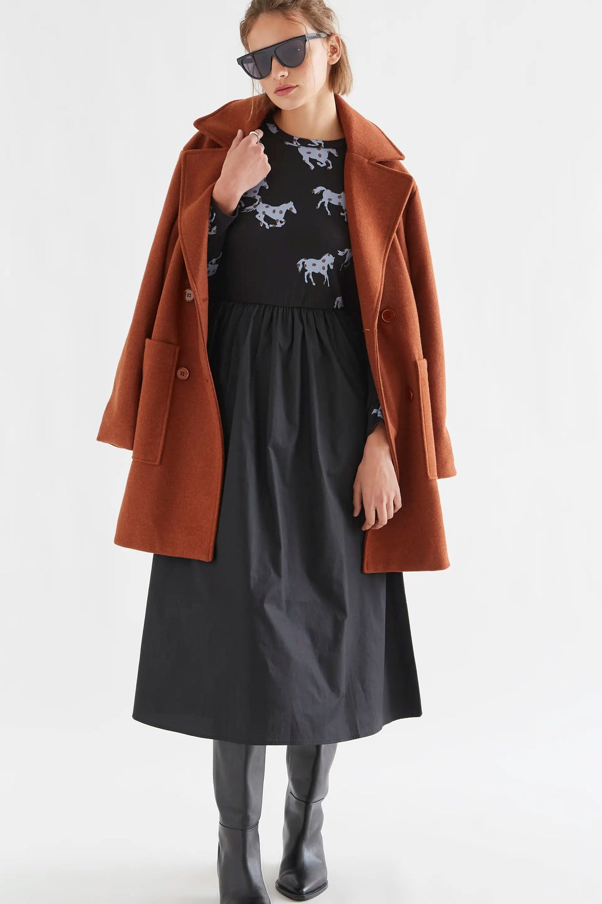 Vestido midi de algodón con estampado Horse