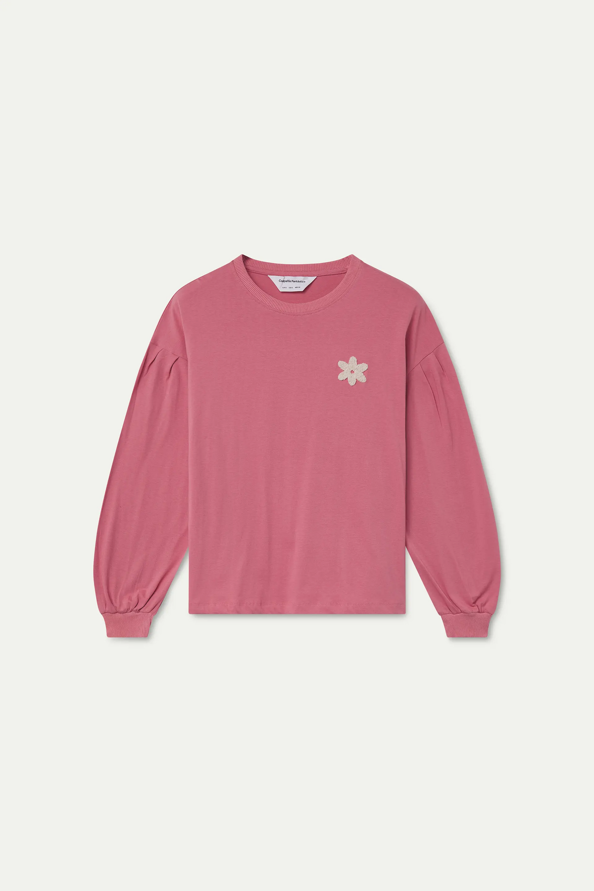 Camiseta 100% algodón rosa con parche de flor