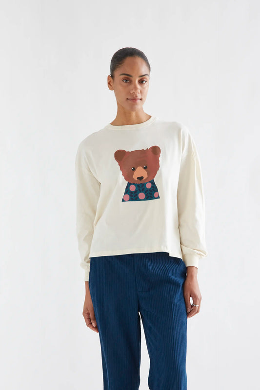 Camiseta 100% algodón blanco roto con estampado de Oso