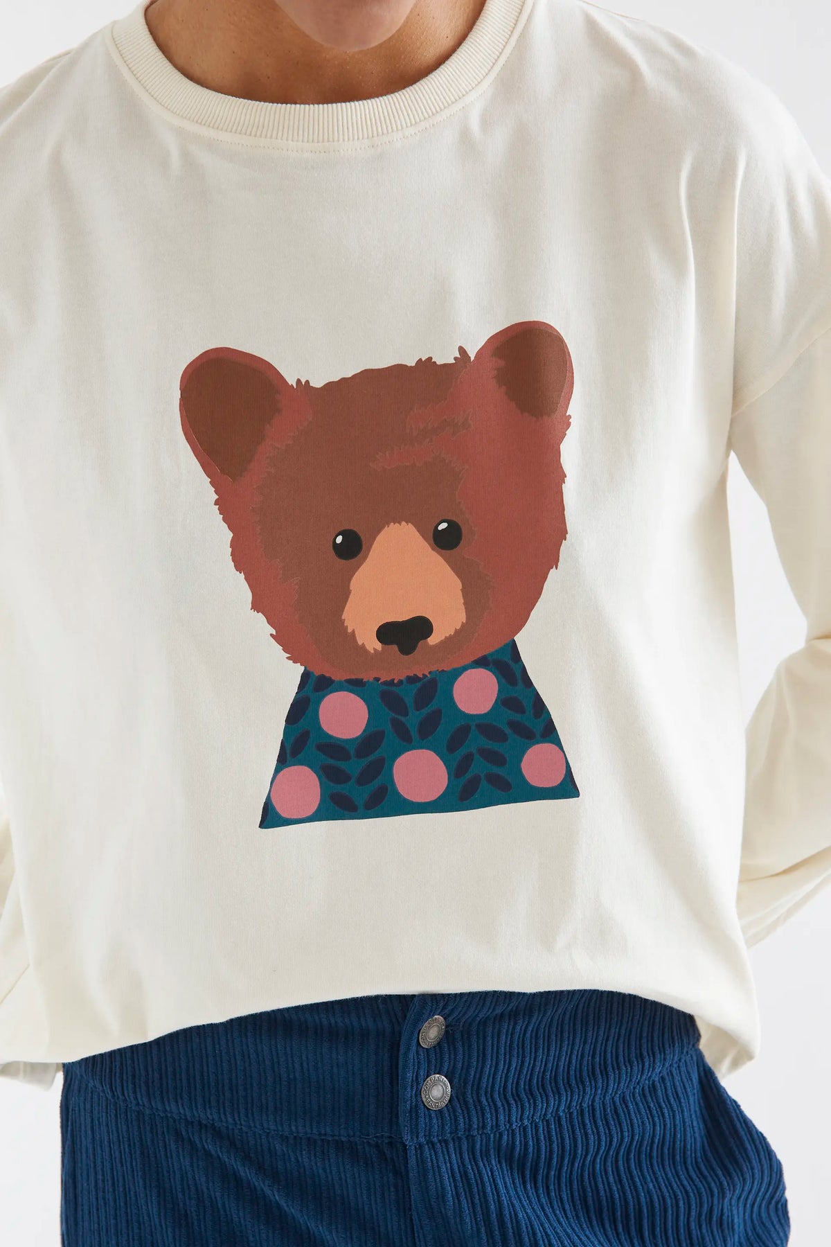 Camiseta 100% algodón blanco roto con estampado de Oso