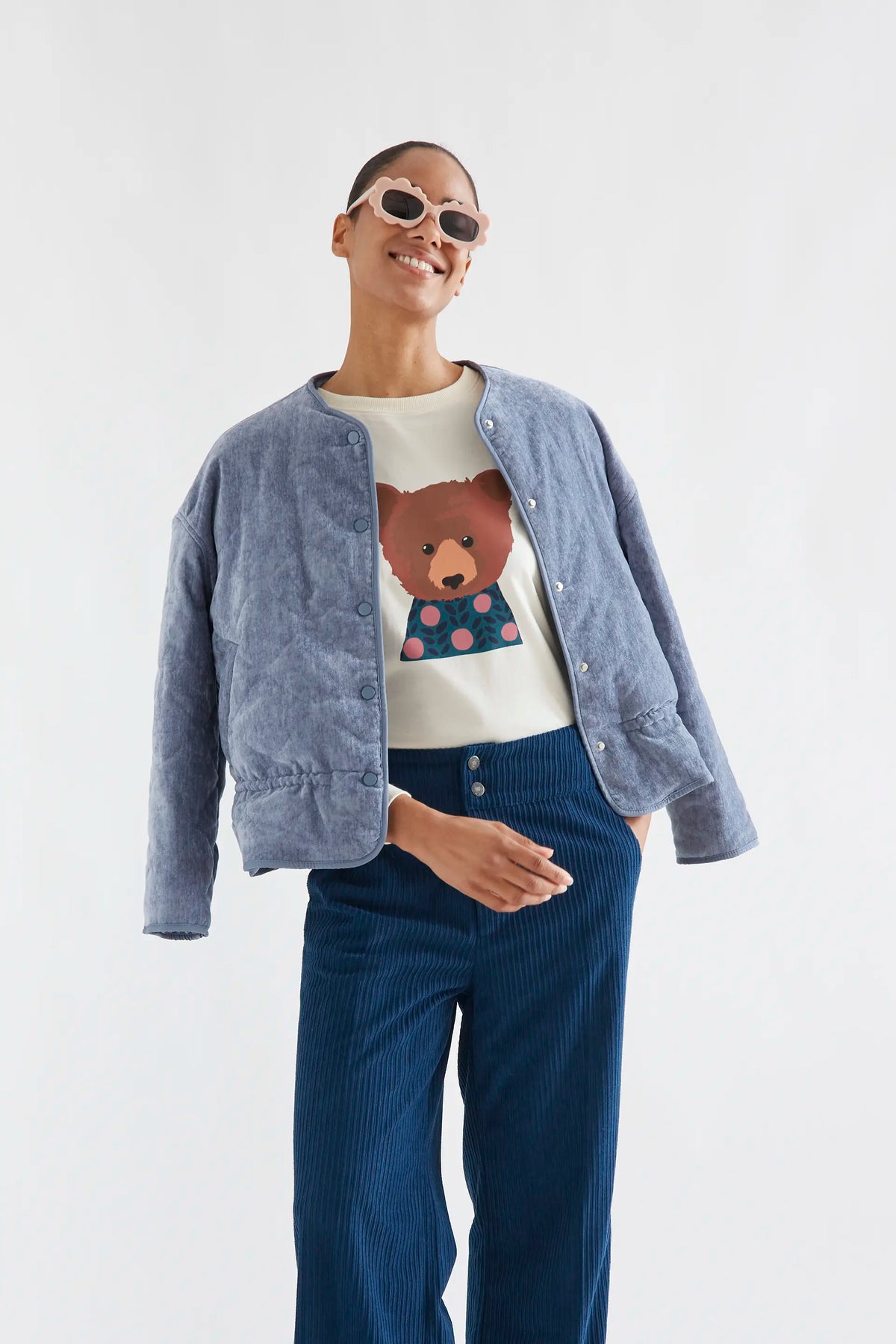 Camiseta 100% algodón blanco roto con estampado de Oso