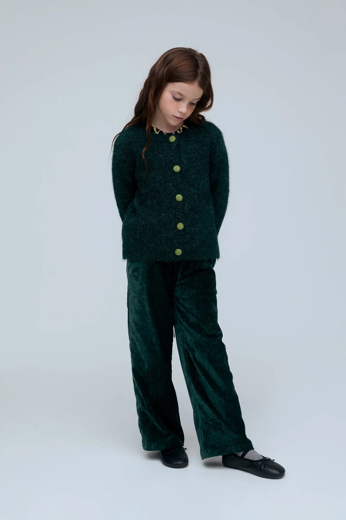 Cárdigan verde de niña mezcla lana