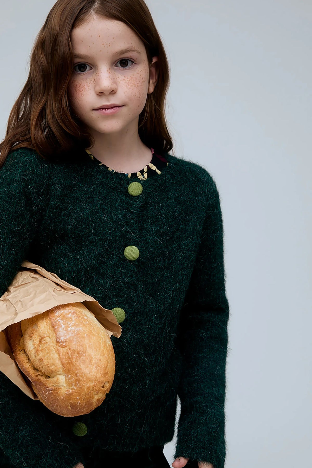 Cárdigan verde de niña mezcla lana