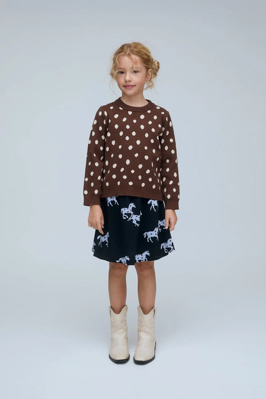 Jersey de niña con estampado de puntos Catahoula marrón