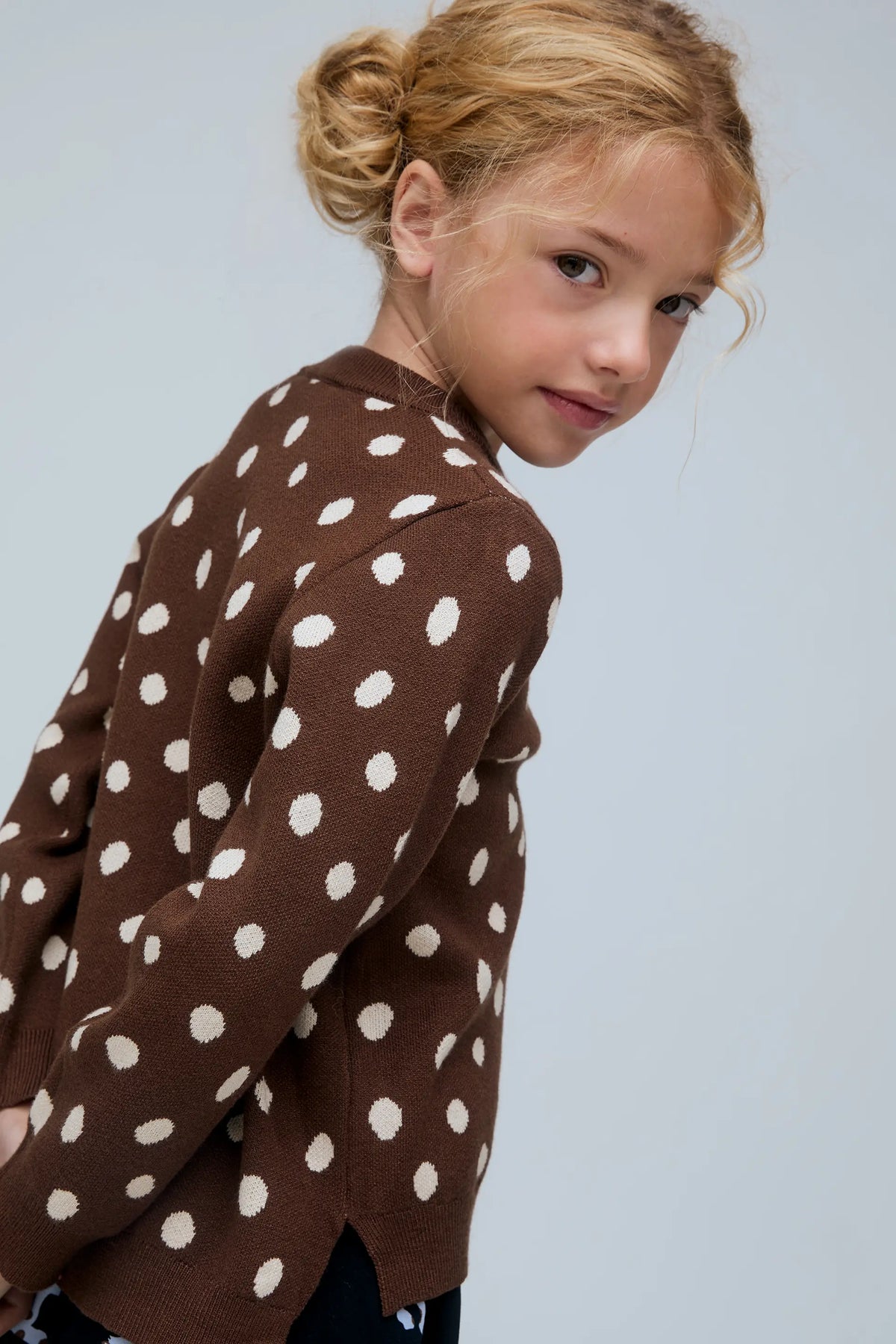 Jersey de niña con estampado de puntos Catahoula marrón