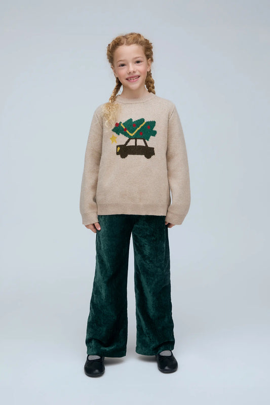 Pantalón de niña con terciopelo verde oscuro