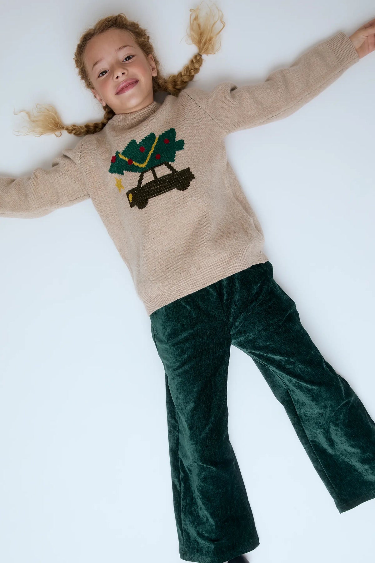 Pantalón de niña con terciopelo verde oscuro
