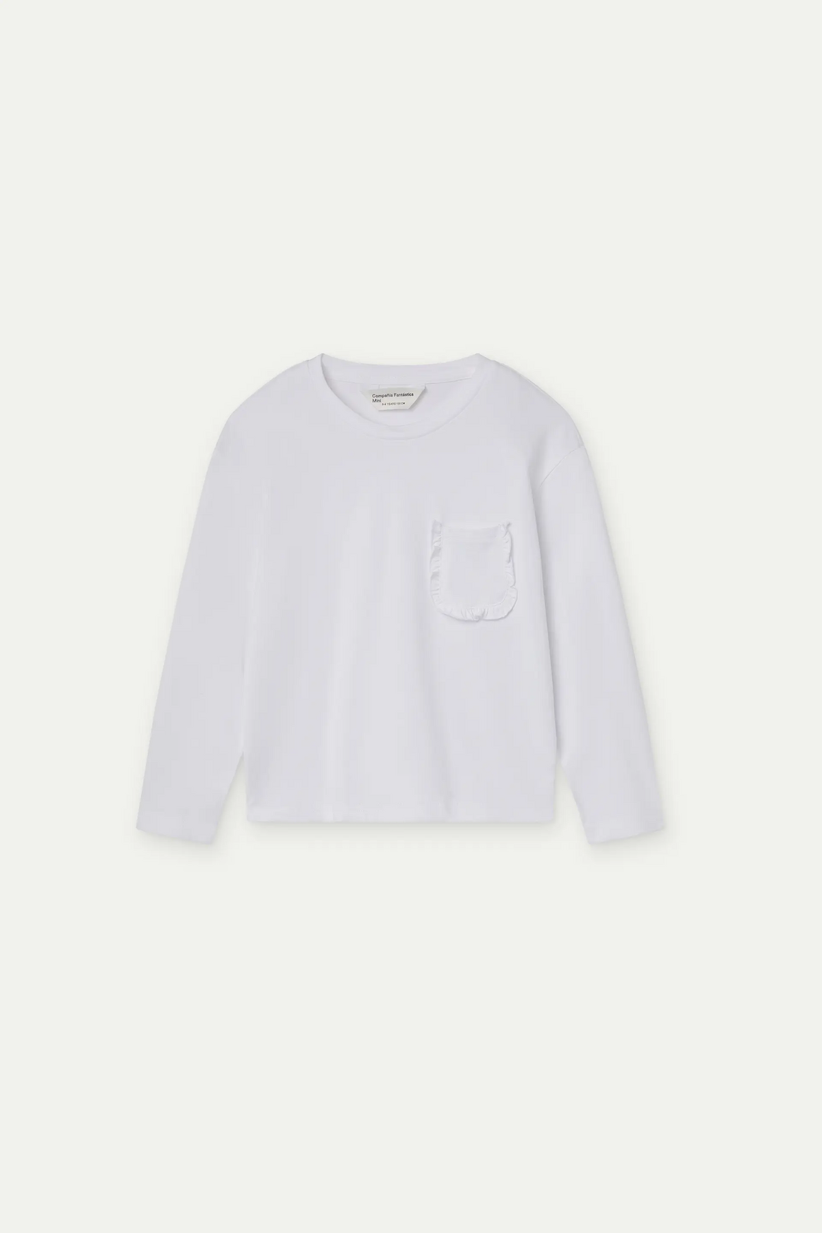 Camiseta blanca 100% algodón de niña con bolsillo