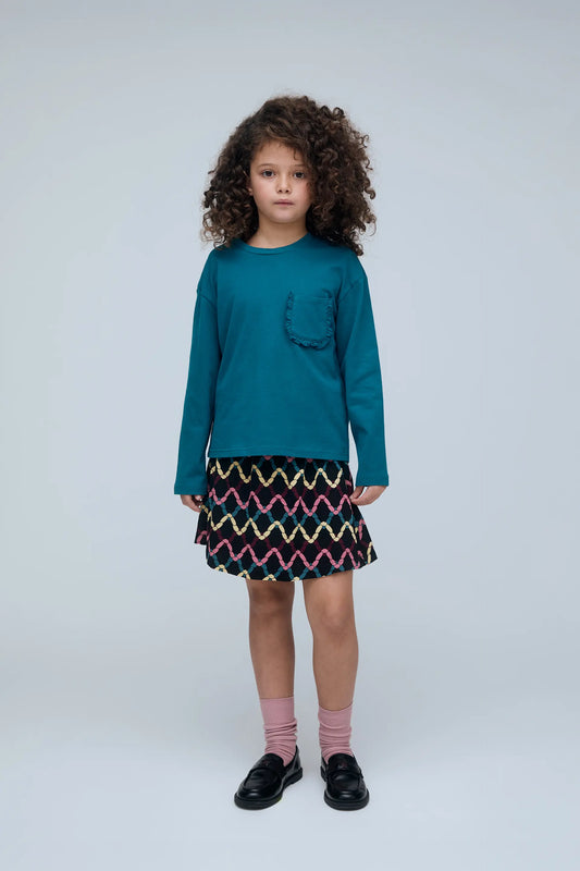 Camiseta verde oscuro 100% algodón de niña con bolsillo