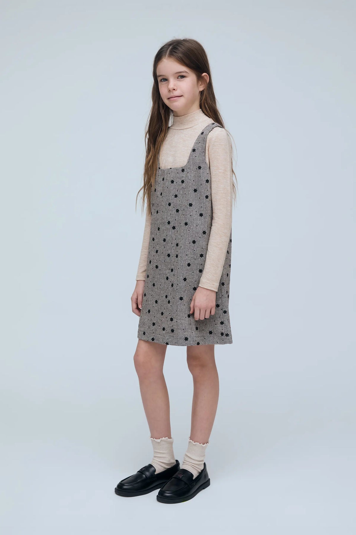 Vestido tweed de niña con estampado de flores