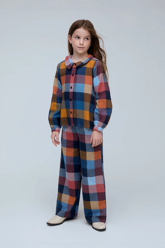 Camisa 100% algodón de niña con estampado de cuadros multicolor